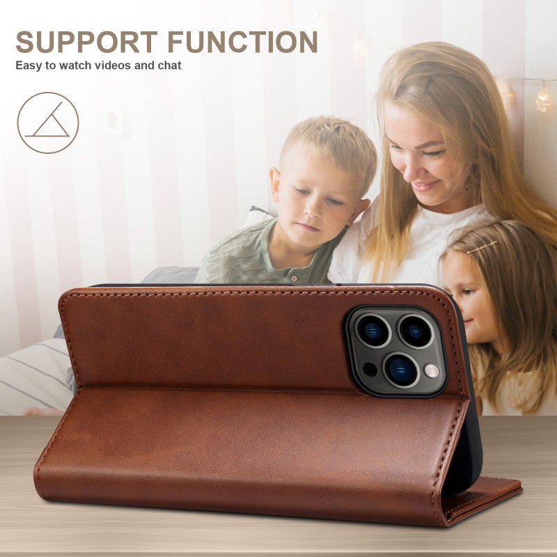 Flip Cover Case with Built-in Stand and Magnetic Closure, crafted from high-quality leather